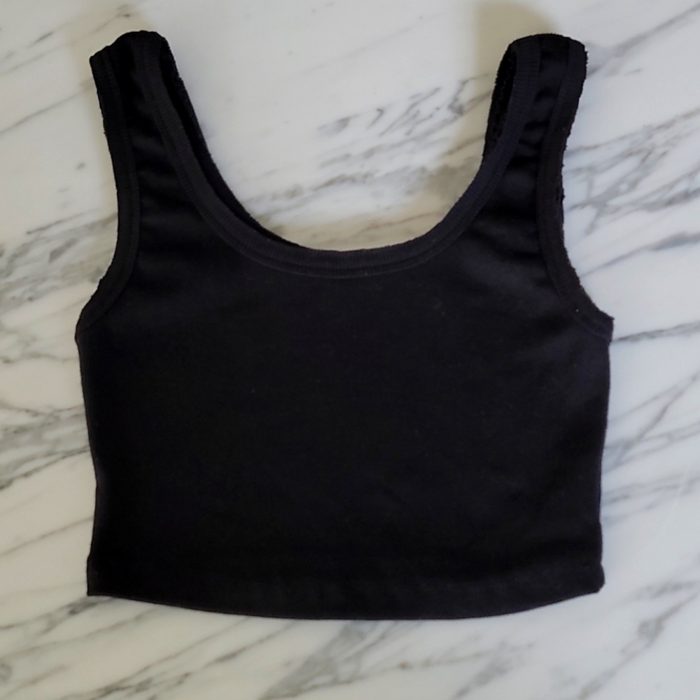WOMEN'S SHEIN BLACK RIBBED CROP TOP T SHIRT